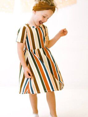 🌈🍂 Little & Lively Fiesta Stripe Daphne Dress – 3T/4T – Made in Canada 🍂🌈